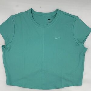 Nike One Ribbed Short Sleeve Top in Green Frost